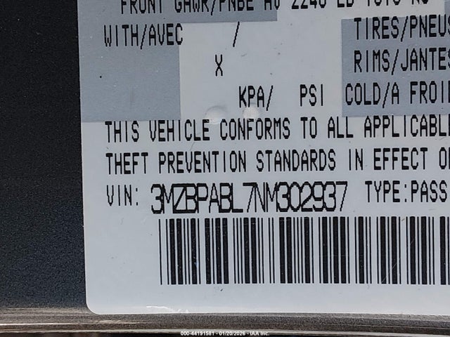 Продажа на аукционе авто 2022 Mazda Mazda3 Select, vin: 3MZBPABL7NM302937, номер лота: 44191581