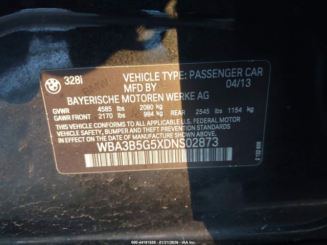Aukcja sprzedaży 2013 Bmw 328i Xdrive, vin: WBA3B5G5XDNS02873, numer aukcji: 44191588