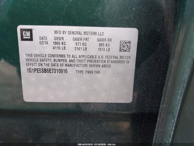 1G1PE5SB6E7310916 Chevrolet Cruze 2lt Auto