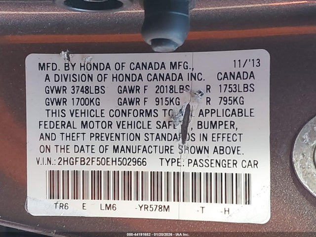Honda Civic Lx 2014 2HGFB2F50EH502966 Image 9