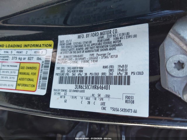 3LN6L5EC1HR646401 Lincoln Mkz Reserve