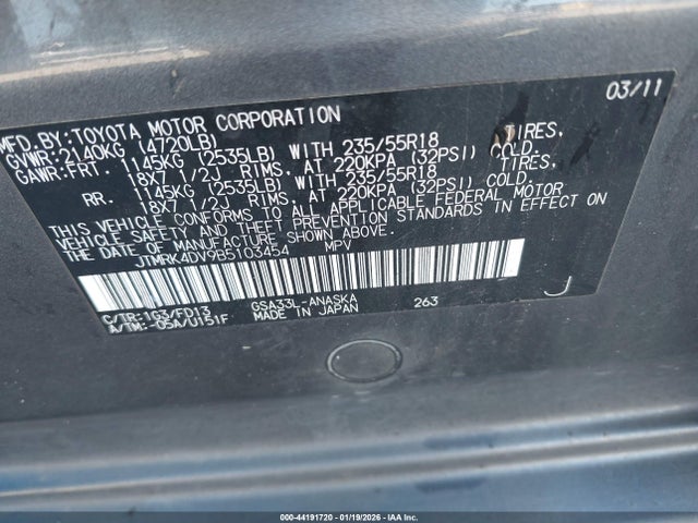 Продаж на аукціоні авто 2011 Toyota Rav4 Sport V6, vin: JTMRK4DV9B5103454, номер лоту: 44191720