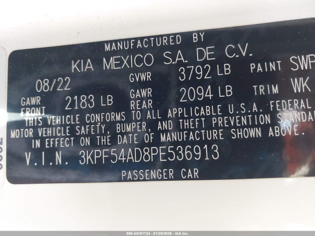 3KPF54AD8PE536913 KIA Forte Gt-line