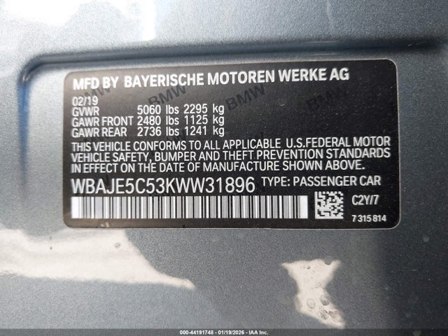 2019 BMW 540I WBAJE5C53KWW31896 Photo 8