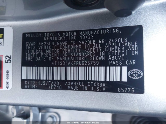 4T1S31AK7RU625759 Toyota Camry Hybrid Se