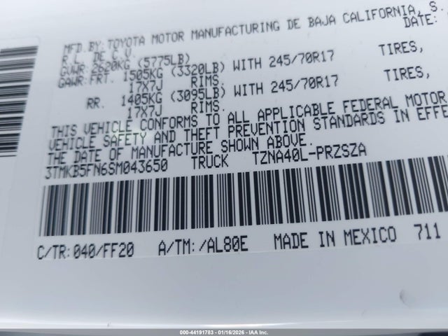 3TMKB5FN6SM043650 Toyota Tacoma Sr5