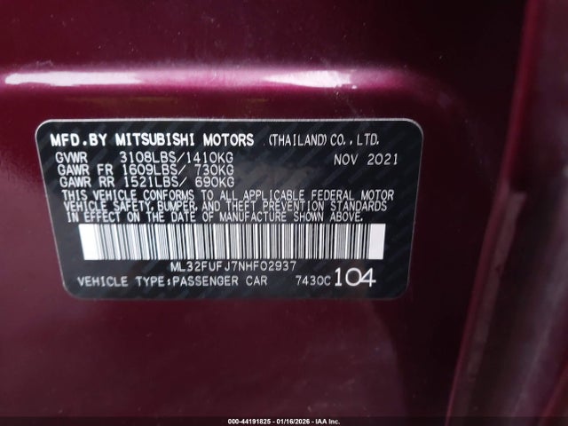 Продаж на аукціоні авто 2022 Mitsubishi Mirage G4 Black Edition/es/le, vin: ML32FUFJ7NHF02937, номер лоту: 44191825