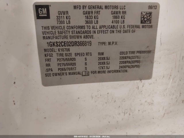 Aukcja sprzedaży 2013 Gmc Yukon Slt, vin: 1GKS2CE02DR366819, numer aukcji: 44191832
