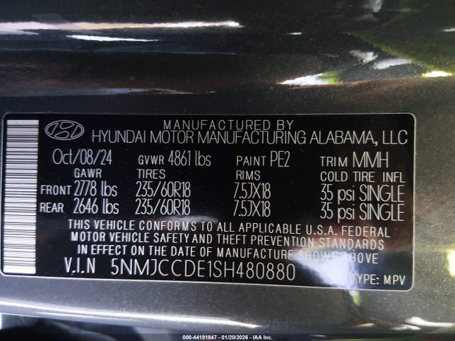 44191847 :رقم المزاد ، 5NMJCCDE1SH480880 vin ، 2025 Hyundai Tucson Sel Convenience مزاد بيع