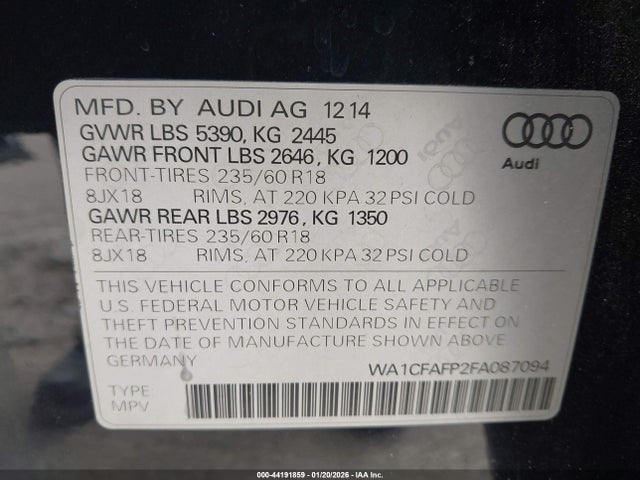 2015 AUDI Q5 WA1CFAFP2FA087094 Photo 8