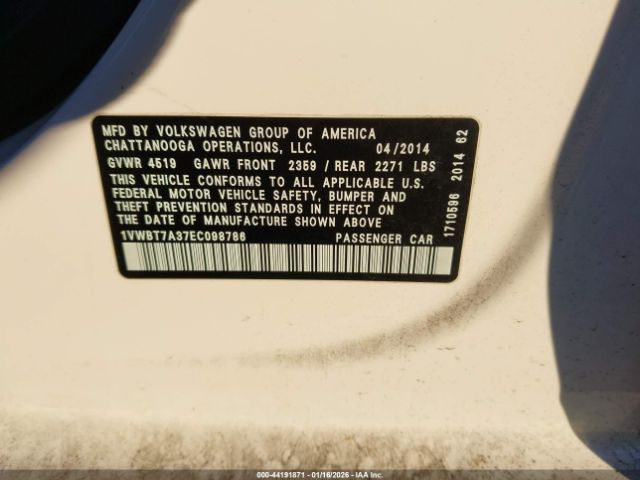 2014 VOLKSWAGEN PASSAT 1VWBT7A37EC098786 Photo 8
