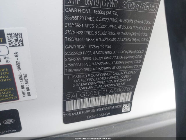 Land Rover Range Rover Supercharged 2020 SALGS5SE1LA580767 Image 9