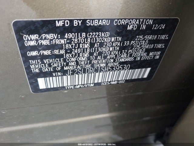 44191952 :رقم المزاد ، JF2SLDRC1SH539530 vin ، 2025 Subaru Forester Limited مزاد بيع