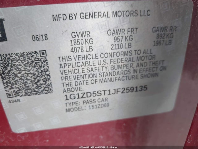 1G1ZD5ST1JF259135 Chevrolet MALIBU LT
