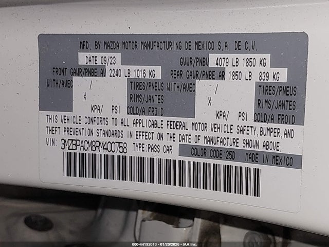 Продаж на аукціоні авто 2024 Mazda Mazda3 2.5 S Preferred, vin: 3MZBPACM8RM400758, номер лоту: 44192013
