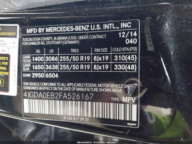 2015 MERCEDES-BENZ ML 250 BLUETEC 4JGDA0EB2FA526167 Photo 8