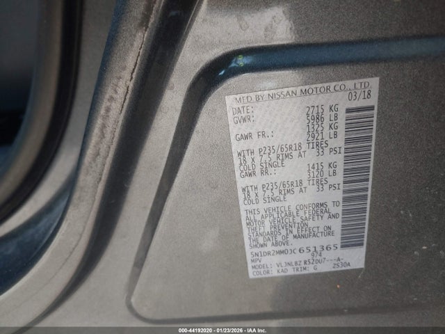 5N1DR2MM0JC651365 Nissan Pathfinder S