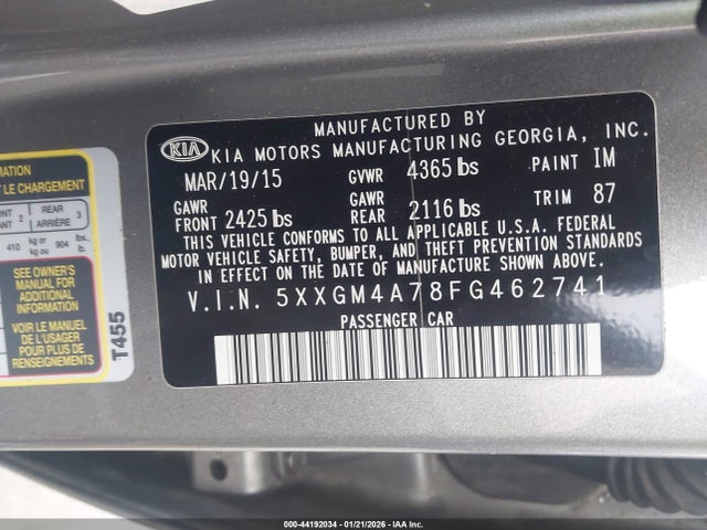 5XXGM4A78FG462741 KIA Optima Lx