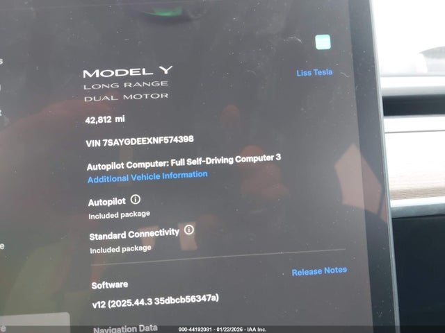 7SAYGDEEXNF574398 Tesla Model Y Long Range Dual Motor All-wheel Drive