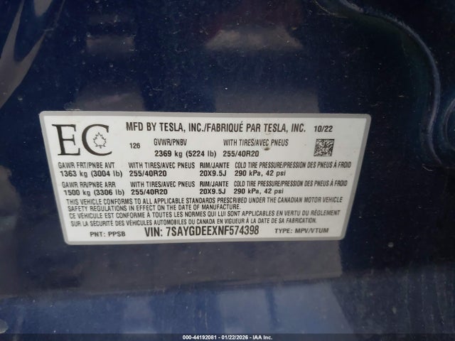 2022 TESLA MODEL Y 7SAYGDEEXNF574398 Photo 8