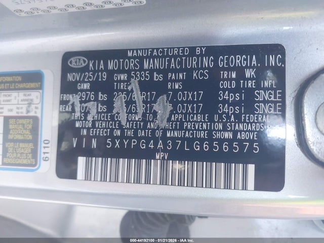 5XYPG4A37LG656575 KIA Sorento 2.4l L