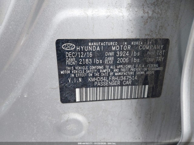 KMHD84LF8HU347514 Hyundai Elantra Value Edition