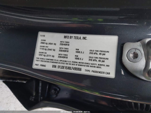 Продаж на аукціоні авто 2020 Tesla Model 3 Standard Range Plus Rear-wheel Drive/standard Range Rear-wheel Drive, vin: 5YJ3E1EA9LF495956, номер лоту: 44192202