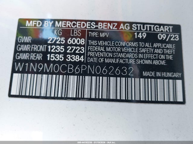 Продажа на аукционе авто 2023 Mercedes-benz Eqb 250 Suv, vin: W1N9M0CB6PN062632, номер лота: 44192236