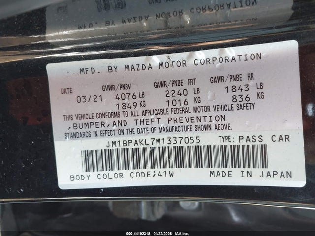 JM1BPAKL7M1337055 Mazda Mazda3 Select