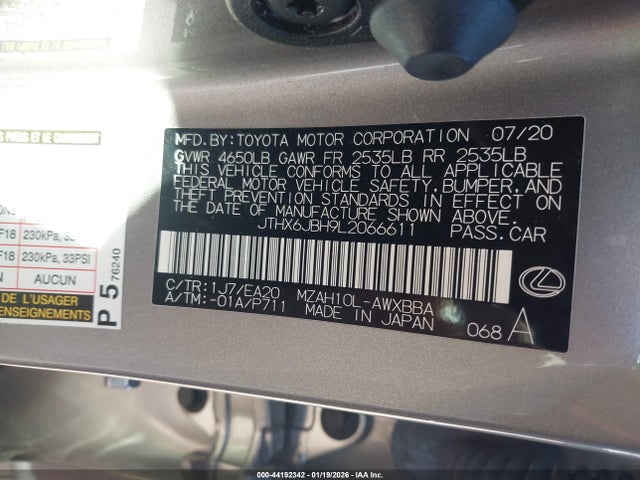 JTHX6JBH9L2066611 Lexus UX 250H
