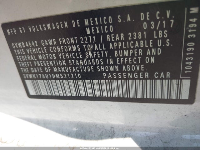 3VWH17AU1HM531210 Volkswagen Golf Alltrack Tsi S/tsi Se/tsi Sel