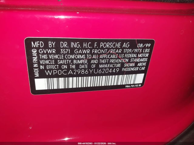 2000 PORSCHE BOXSTER WP0CA2986YU620449 Photo 8