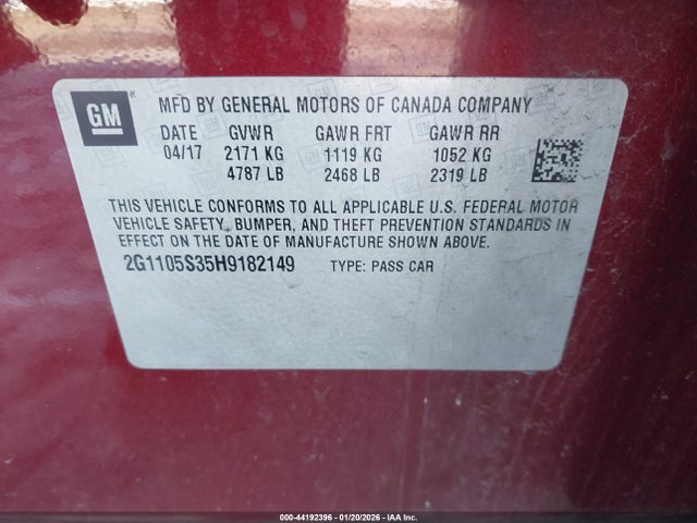 2G1105S35H9182149 Chevrolet IMPALA 1LT