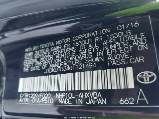 JTDKDTB34G1121494 Toyota 1nz-fxe+1lm