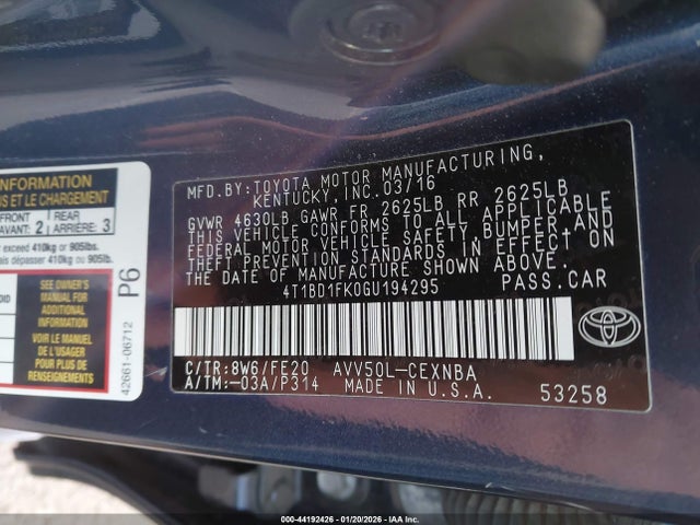 4T1BD1FK0GU194295 Toyota Camry Hybrid Le