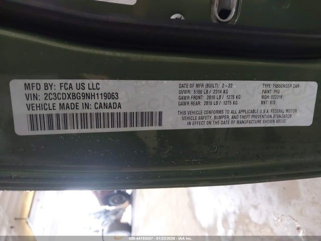 Продажа на аукционе авто 2022 Dodge Charger Sxt Rwd, vin: 2C3CDXBG9NH119063, номер лота: 44192437