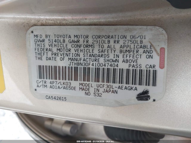 Продажа на аукционе авто 2001 Lexus Ls 430, vin: JTHBN30F410047404, номер лота: 44192446