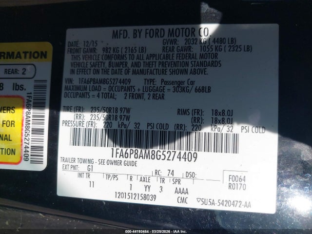 1FA6P8AM8G5274409 Ford Mustang V6