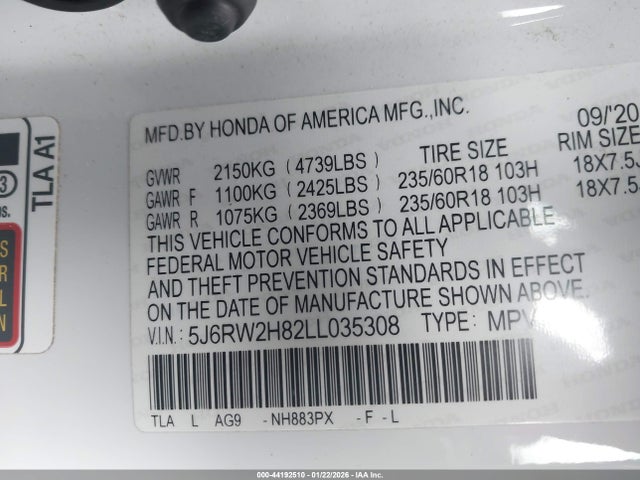 Honda Cr-v Awd Ex-l 2020 5J6RW2H82LL035308 Image 9
