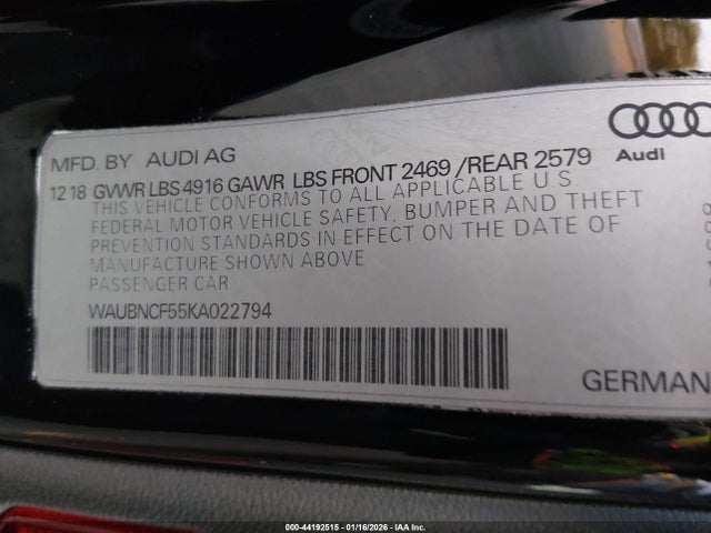 2019 AUDI A5 WAUANCF53KA063212 Photo 8