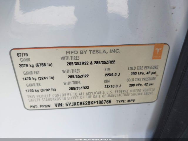 2019 TESLA MODEL X 5YJXCBE28KF188766 Photo 8