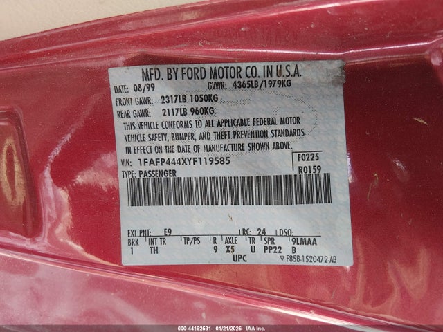 Aukcja sprzedaży 2000 Ford Mustang, vin: 1FAFP444XYF119585, numer aukcji: 44192531
