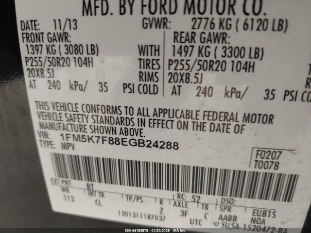 1FM5K7F88EGB24288 Ford Explorer Limited