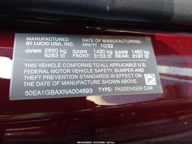 2022 LUCID AIR 50EA1GBAXNA004893 Photo 8