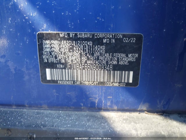 Subaru Wrx Premium 2022 JF1VBAF66N9003348 Image 9