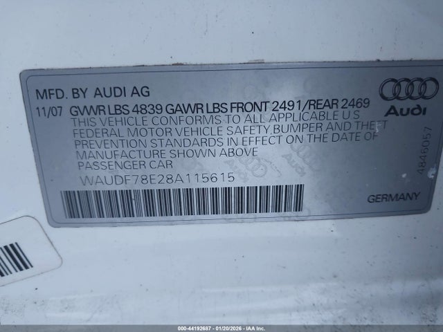 2008 AUDI A4 WAUDF78E28A115615 Photo 8