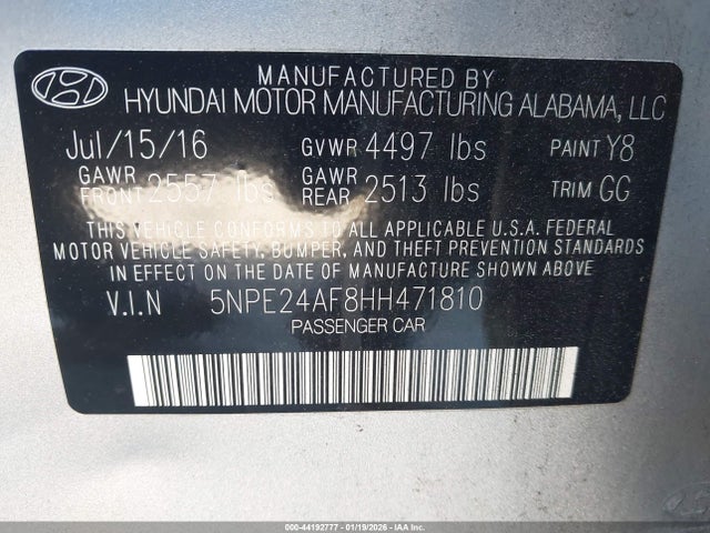 2017 HYUNDAI SONATA 5NPE24AF8HH471810 Photo 8