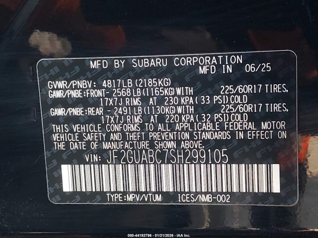Продажа на аукционе авто 2025 Subaru Crosstrek, vin: JF2GUABC7SH299105, номер лота: 44192796
