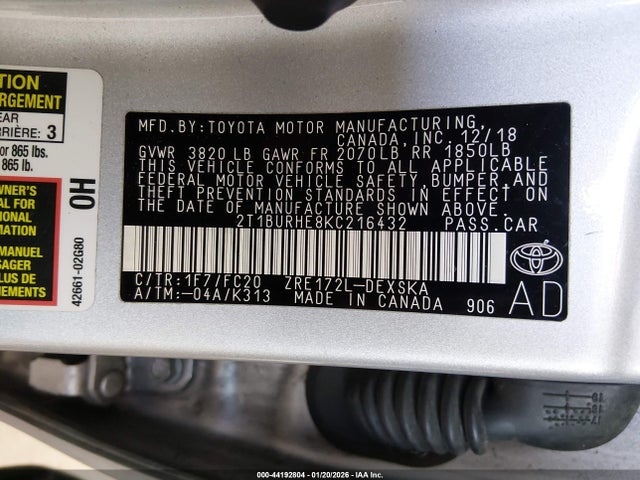 2T1BURHE8KC216432 Toyota COROLLA SE