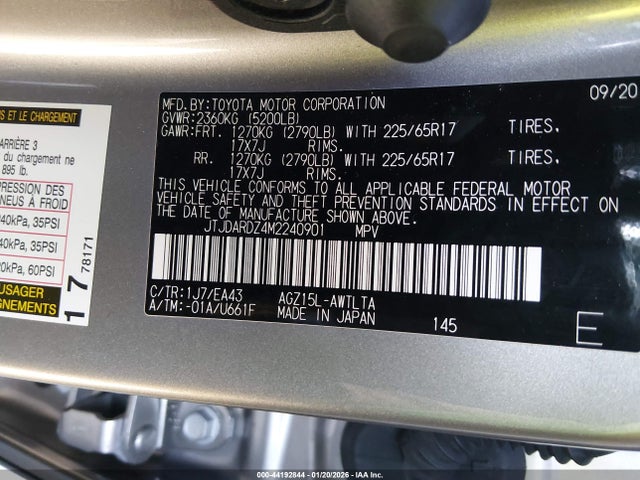 Aukcja sprzedaży 2021 Lexus Nx 300, vin: JTJDARDZ4M2240901, numer aukcji: 44192844
